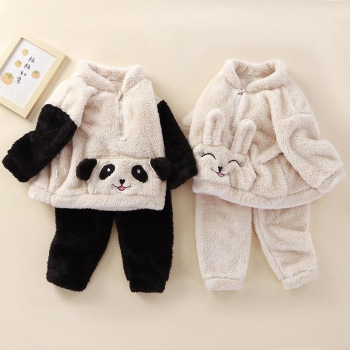パジャマ キッズ 女の子 男の子 冬 長袖 冬用 キッズパジャマ ルームウェア もこもこ ふわふわ 可愛い 上下セット 動物 ウエストゴム かわいい 子供 寝間着 部屋着 暖かい 防寒 おしゃれ lcDD77