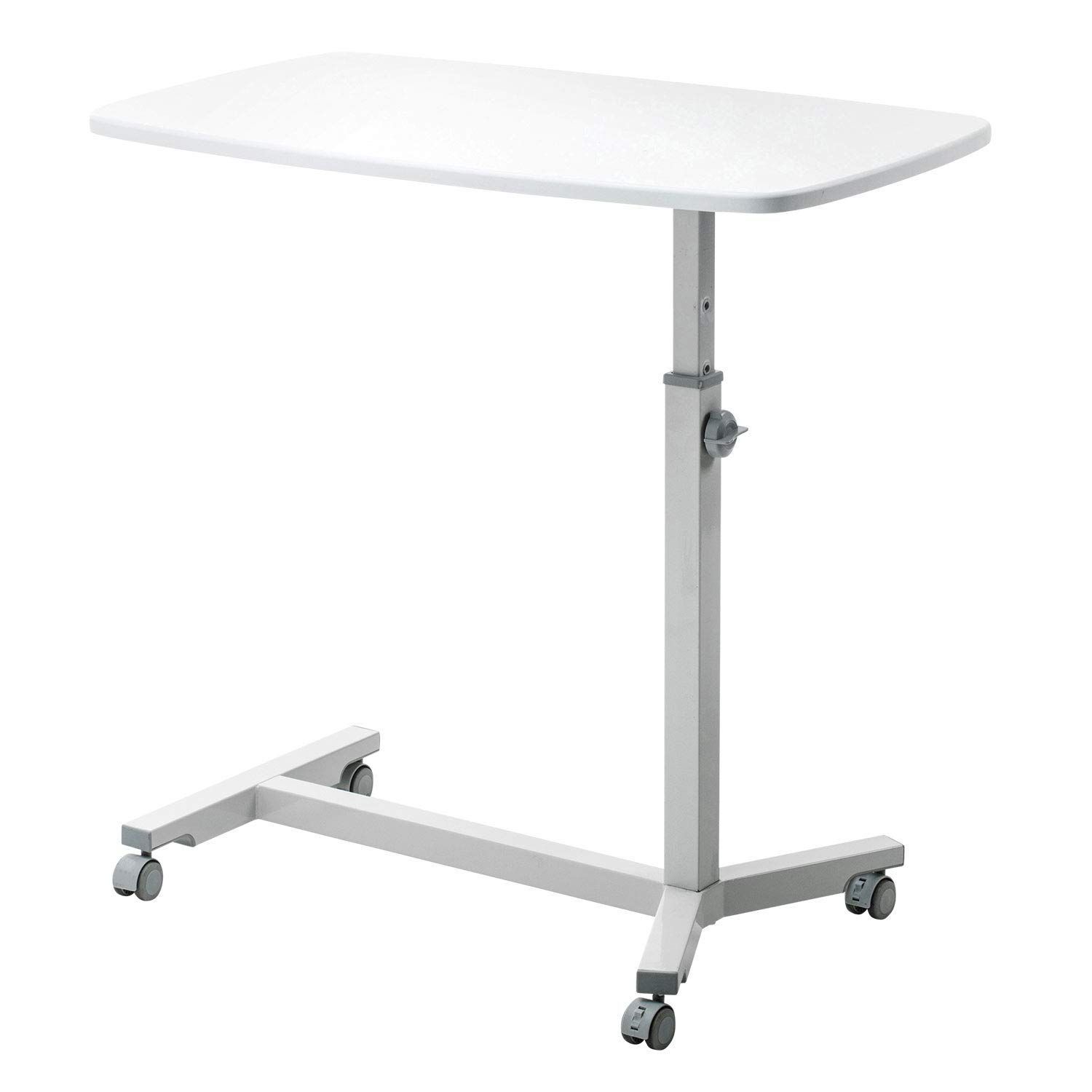 イーサプライ ベッドテーブル サイドテーブル 天板大きめ 幅80cm 奥行48cm 高さ68～86cm 4段階調節 キャスター付き 介護 病院 ホワイト