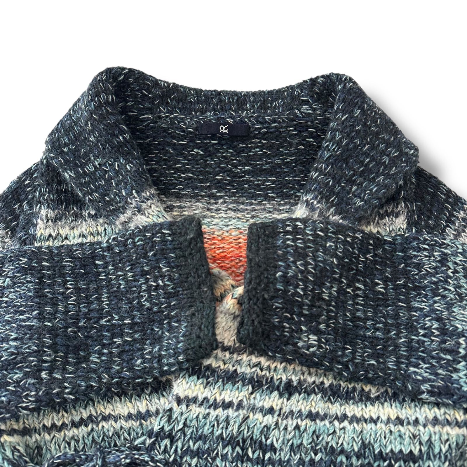 45R ウール アルパカ混 マルチカラー ガウンカーディガン size3 45R アルパカ混 ニット ガウンカーディガン マルチカラーボーダー