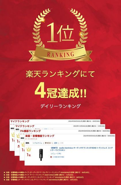 audio-technica オーディオテクニカ AT4040 トランスレス コンデンサーマイクロホン