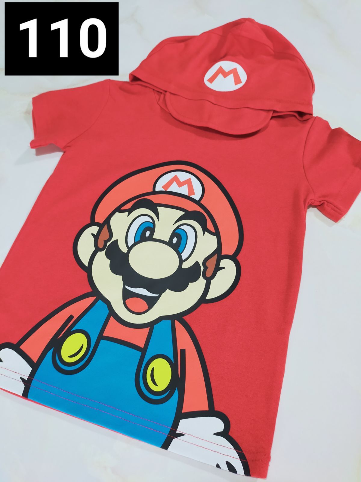 Ｔシャツ　半袖　スーパーマリオ　マリオ　110　 なりきり　パーカー　フード　赤　レッド　USJ 仮装　コスプレ　584