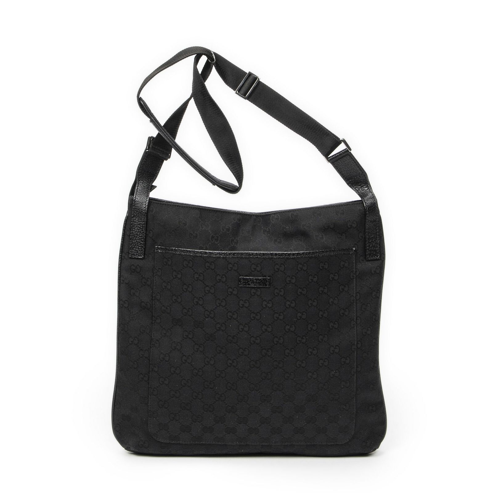 GUCCI グッチラージフラットメッセンジャー黒GGキャンバスA