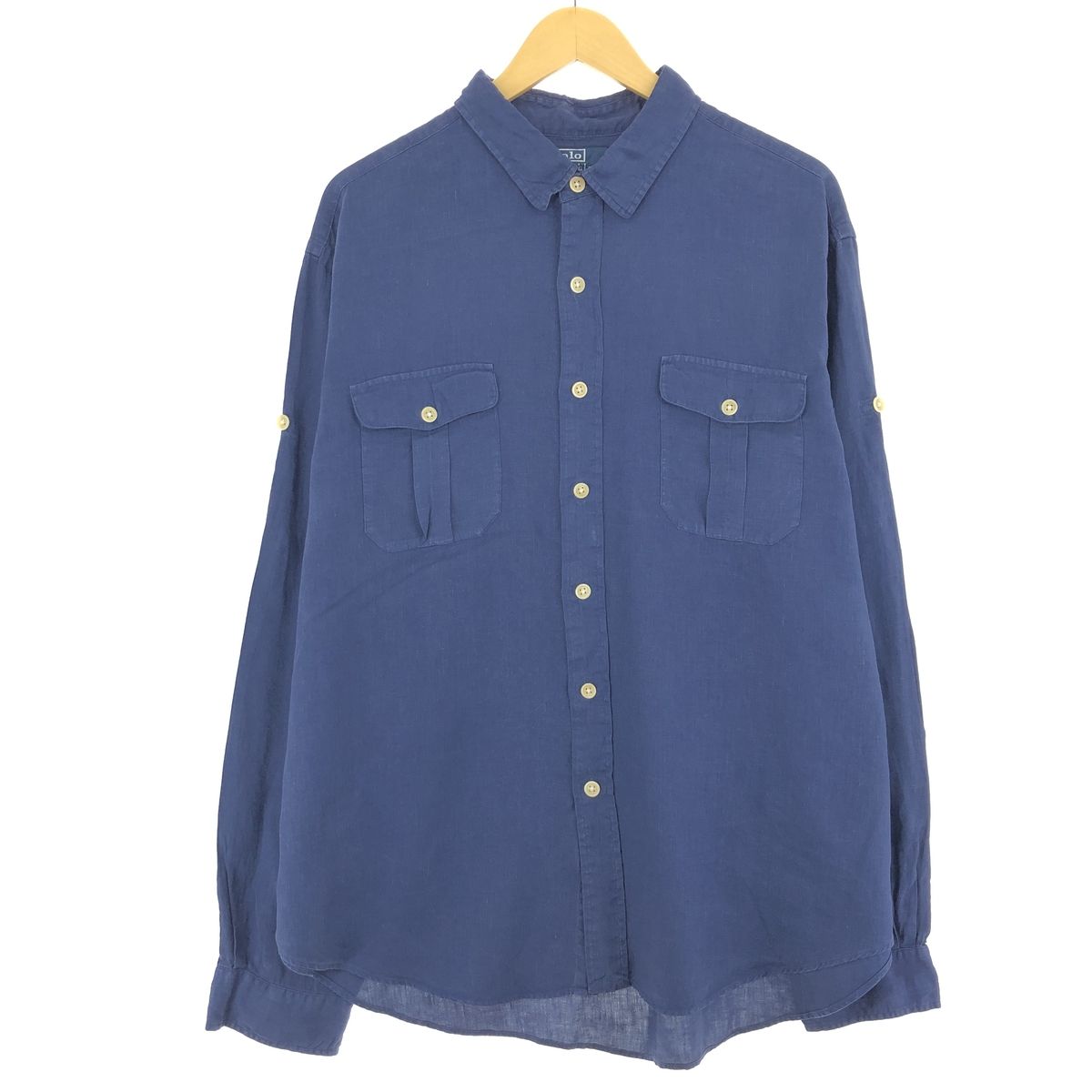 90s ラルフローレン　RalphLauren リネン　長袖シャツ 90's POLO Ralph Lauren Linen L/S BD Shirt M / ポロ ラルフ