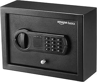 Amazonベーシック シリンダー式 小型 スリム 机の引き出し セキュリティ 金庫 プログラム 電子式キーパッド - 幅30cm x 奥行22cm x 高さ11cm ブラック