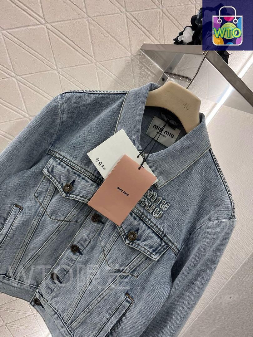 miu miu デニムジャケット ライトブルー miumiu ミュウミュウ GWB186S232 DENIM JACKET 刺繍 ブルー