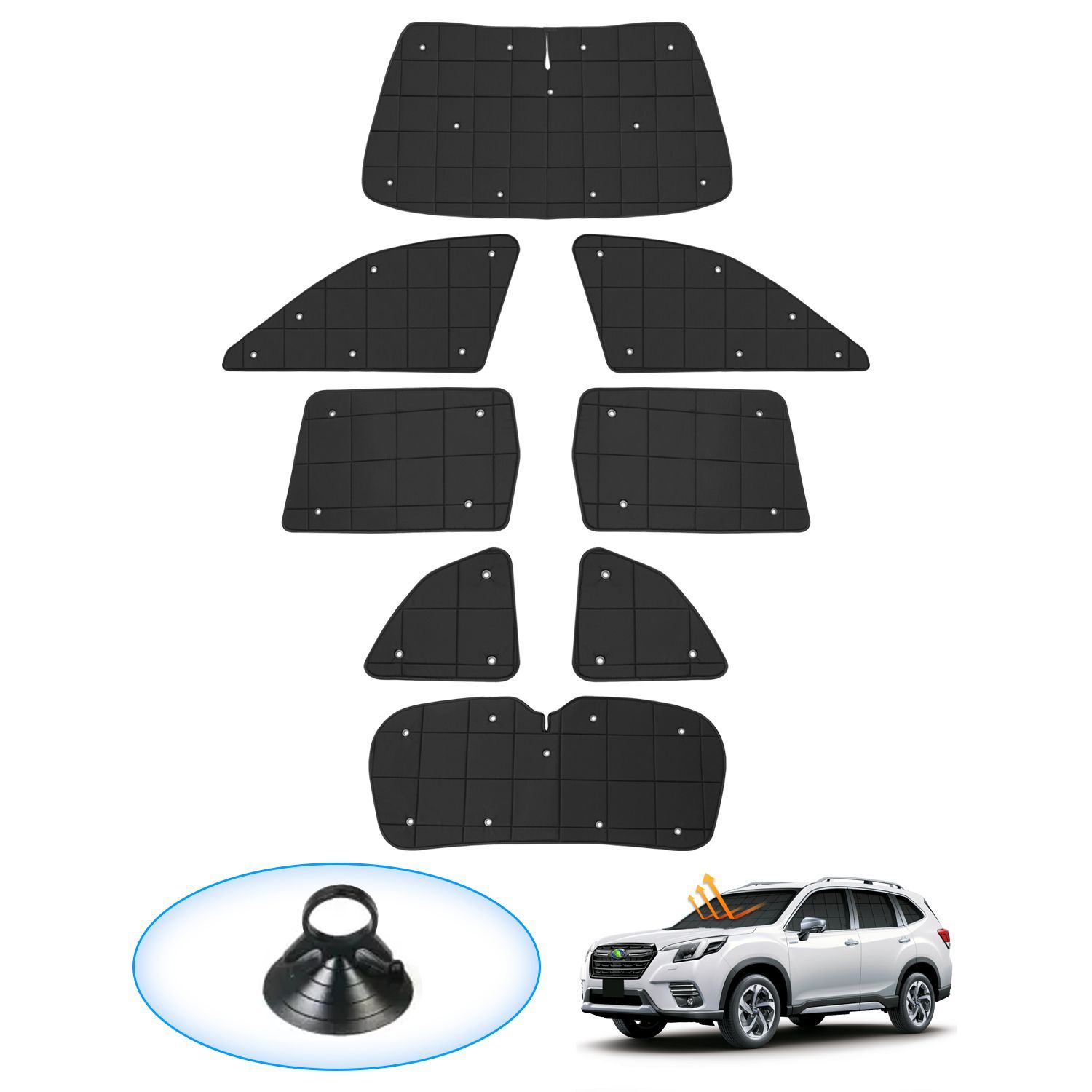 スバル フォレスター SK9 SKE サンシェード 1台分 車 プライバシー マルチサンシェード FORESTE SK系サンシェード 車中泊 断熱 遮光シェード 折り畳み式 盗難対策 日除け 紫外線対策 アウトドア 収納袋-吸盤付き 8PCSセット