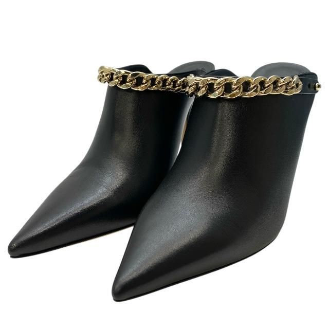 JIMMY CHOO ジミーチュウ パンプス ハイヒール ミュール シューズ チェーン ポインテッドトゥ レザー ブラック サイズ 37 約24cm