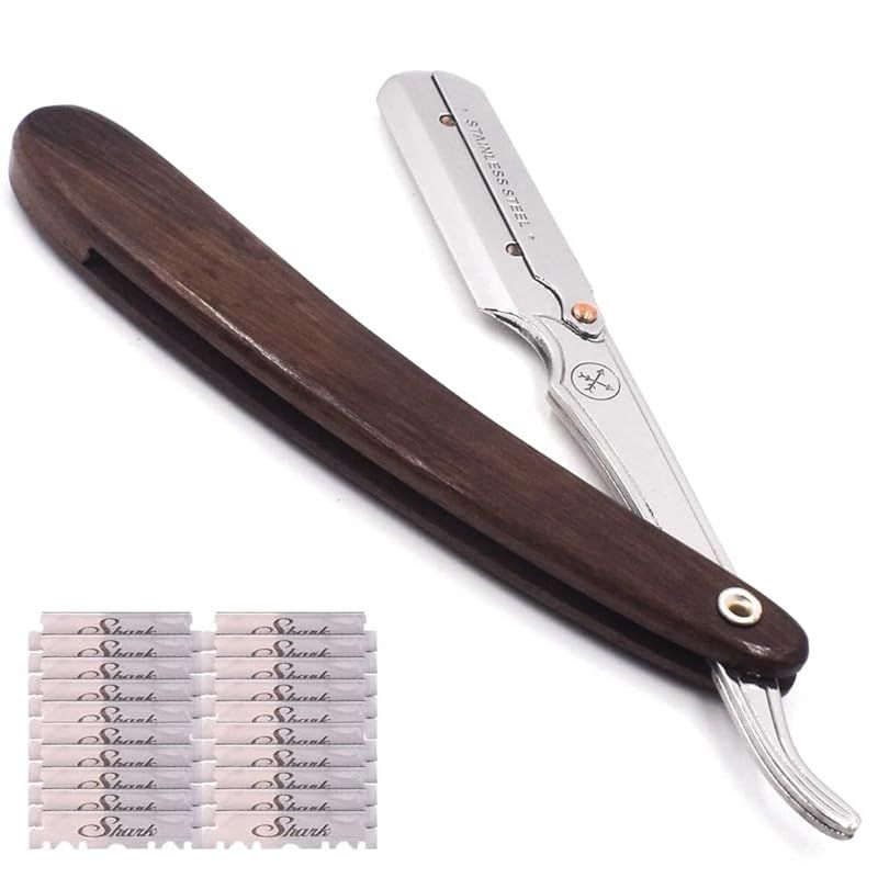 parker パーカー 剃刀 プロ仕様 替刃 20枚セット 日本語説明書付き 長さ 14 cm|重量 45g カミソリ|コンパクト|折りたたみ式 シーシャムウッド木製ハンドル