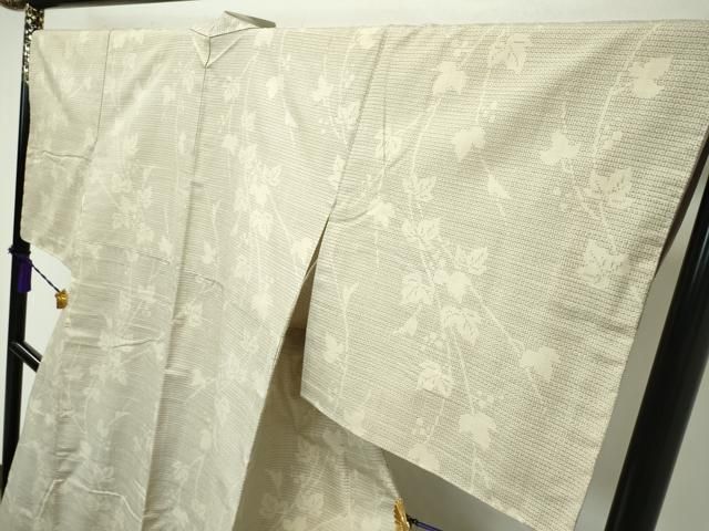 平和屋本店□極上 結城紬 80亀甲 葡萄蔦の葉文 証紙付き 逸品