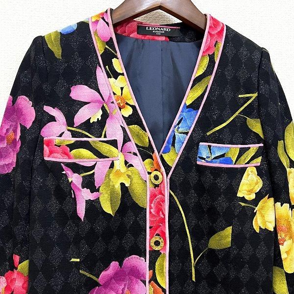 wnc レオナール LEONARD セットアップ 9AR 黒系 マルチ スカートスーツ