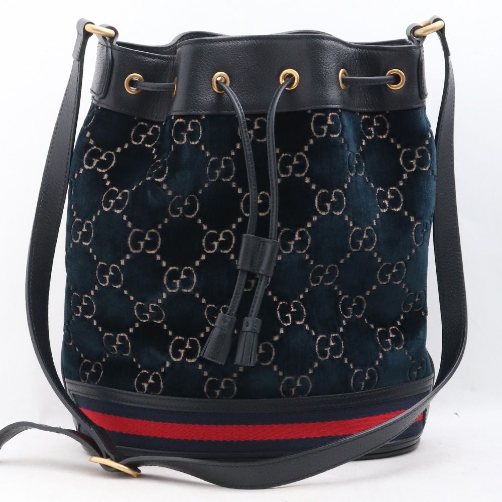 GUCCI バケットバッグ GGベルベット ブルー/ブラック - メルカリ