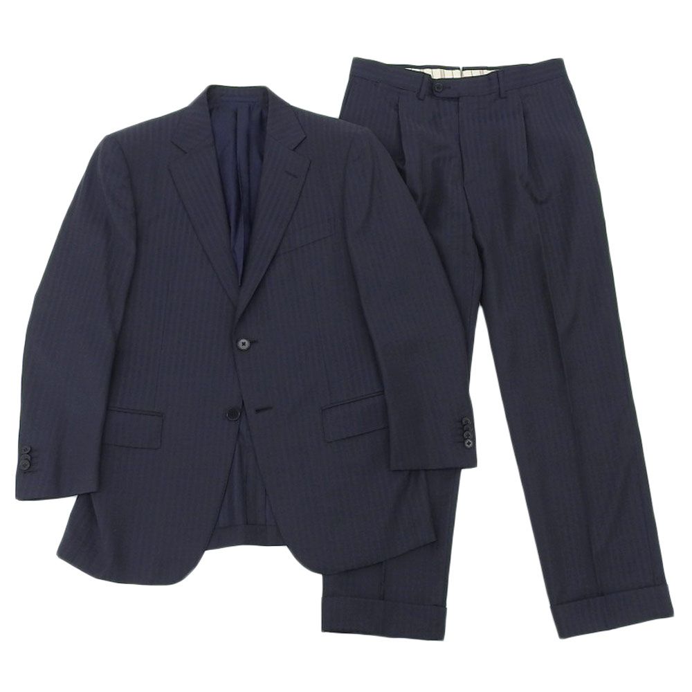 Ermenegildo Zegna エルメネジルドゼニア TRAVELLER UICRONSPHERE ウールシルク ストライプ スーツ セットアップ メンズ 紺色系 46C 2512RG 46C