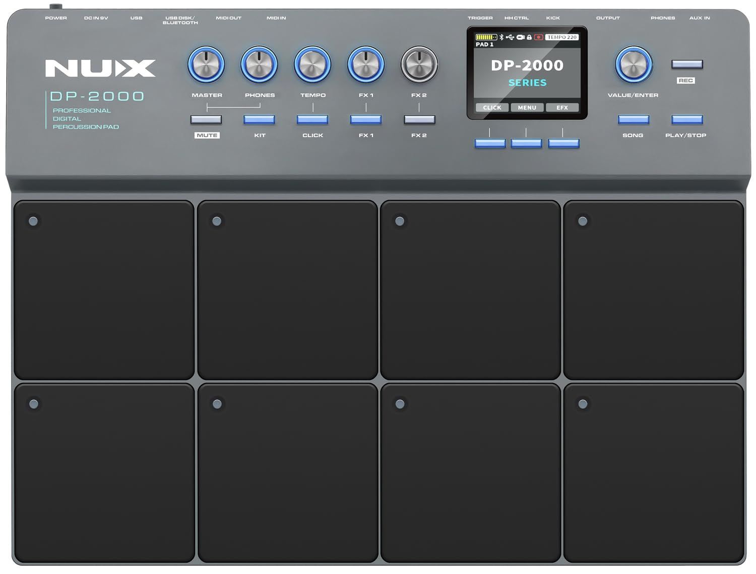 ニューエックス NUX デジタルパーカッションパッド 8つのLED付きストライクパッド 多数のパーカッションサウンド内蔵 ドラムサンプルインポート 6種類のエフェクト内蔵 Bluetooth対応 DP-2000