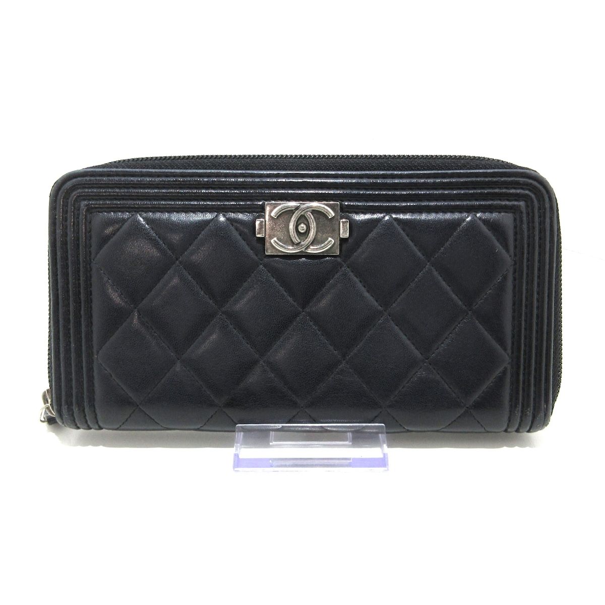 CHANEL(シャネル) 長財布 ボーイシャネル/マトラッセ 黒 シルバー金具 ...