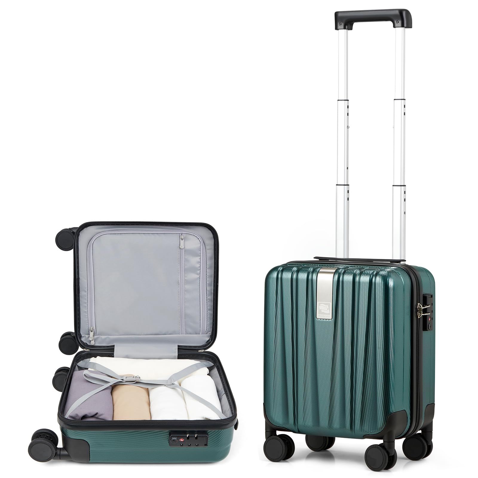 スーツケース SSサイズ キャリーケース 超軽量 機内持ち込み 1泊2日 耐衝撃PC材質 Hanke 静音回転自在ホイール ショートトラベルスーツケース TSAロック搭載 14インチです グリーン