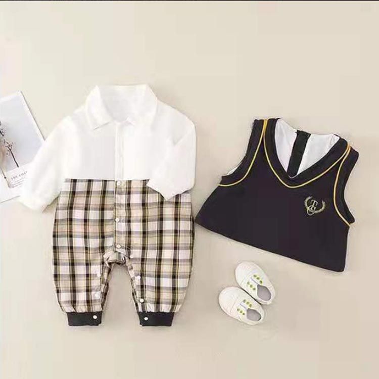 送料無料 ベビー服 ロンパース ワンピース 男の子 女の子 セットアップ 双子 お揃い チェック柄 春 秋 おしゃれ かっこいい かわいい 韓国子供服 韓国 子ども服 出産お祝い#wxn07426