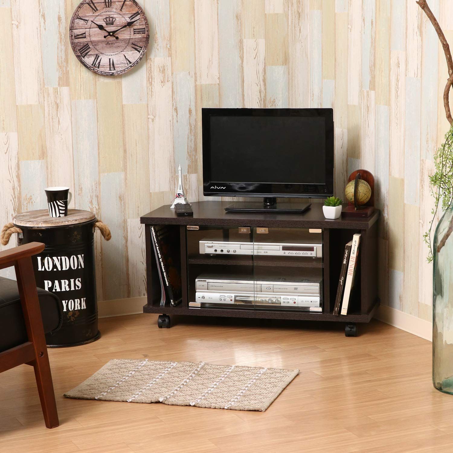 ブラウン 幅78.5×奥行38.5×高さ39cm キャスター付き 32型対応 ガラス