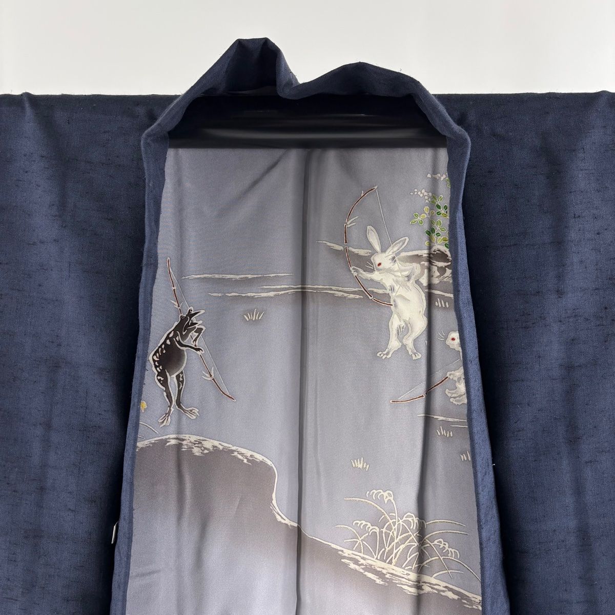 男着物 身丈88.5cm 裄丈73cm L 羽織 紺色 正絹 名品