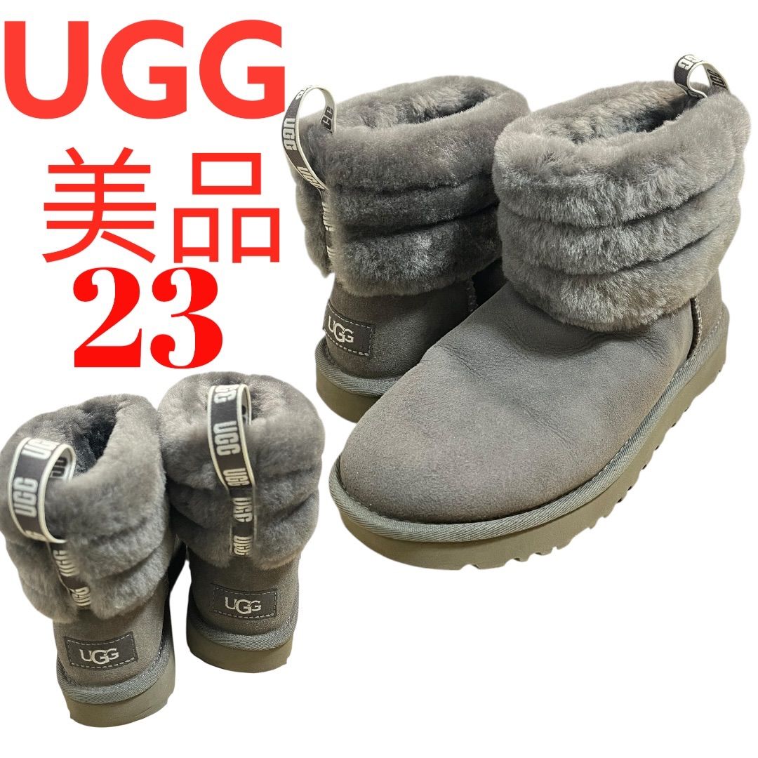 激 アグ UGG フラッフミニキルテッドブーツ 23cm グレー ムートンブーツ