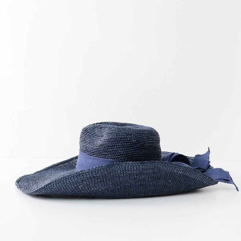 美品 ヘレンカミンスキー HELEN KAMINSKI KAHLO FEDORA ラフィアハット one size/ネイビー リボン  麦わら帽子【2400013657624】