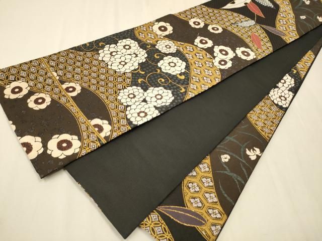 平和屋着物○全通柄袋帯 四君子 花唐草吉祥文 金糸 正絹 逸品