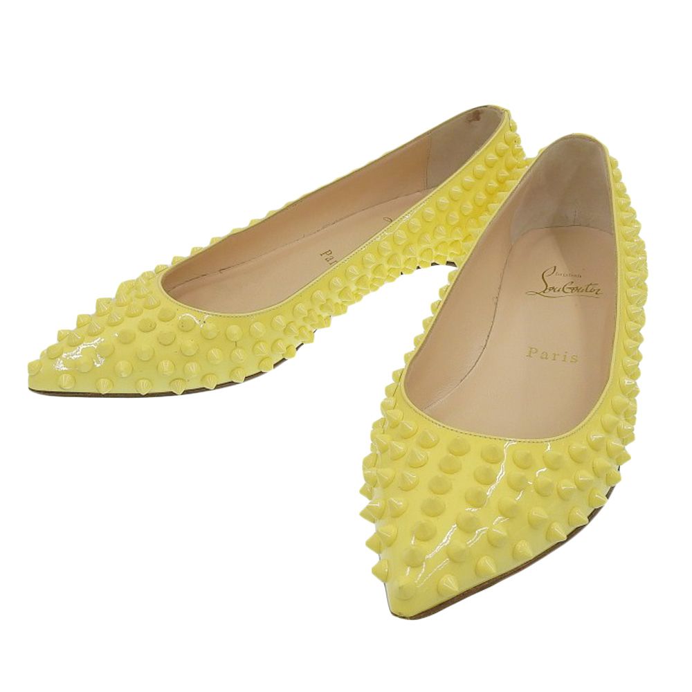 Christian Louboutin クリスチャンルブタン PIGALLE SPIKES スタッズ フラットシューズ パンプス 3100987 36 約23cm イエロー レディース 古着