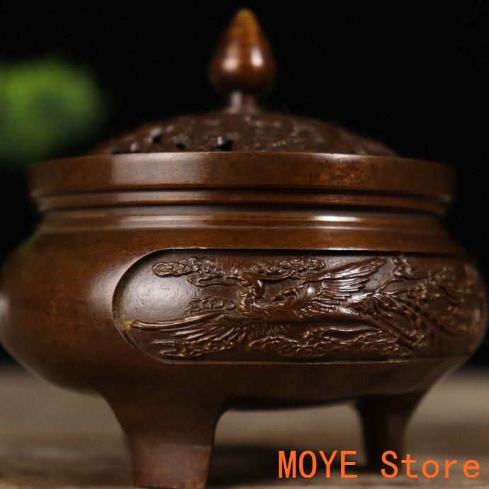 銅器 三足龍鳳薫炉 茶台薫香炉 茶道具 香道具 装飾品 工芸品 置物 銅器 三足龍鳳彫花薫炉 茶台薫香炉 茶道具 香道具 装飾品 工芸品
