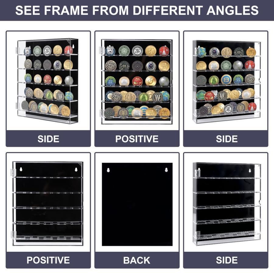 5列硬貨ショーケース、チャレンジコインディスプレイケース、アクリル硬貨スタンドショーケース、ロック可能