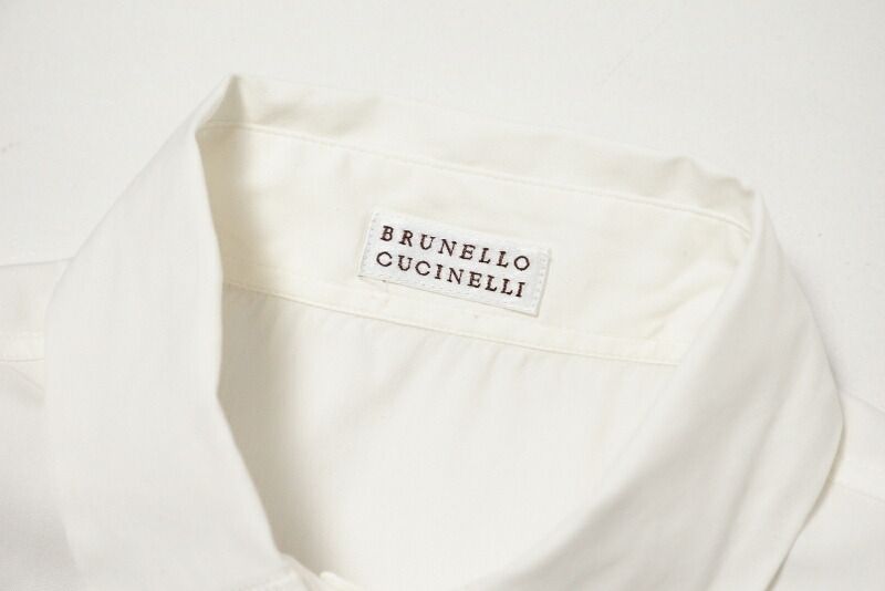 ■美品■BRUNELLO CUCINELLI ブルネロ クチネリ 長袖 シャツ ブラウス レディース サイズM コットン ストレッチ ホワイト イタリア製 ブランド古着【中古】20240319/GP4642