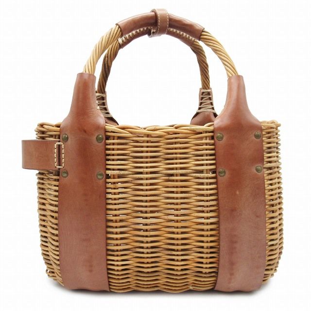 美品 エバゴス EBAGOS オイルショルダー 紅籐 トート型 ラタン 