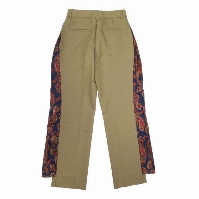 19aw チノ CINOH Big Pocket Pants ビッグポケット パンツ ペイズリー 側章 ノータック トラウザー スラックス 40 オリーブ×ネイビー △E16 レディース