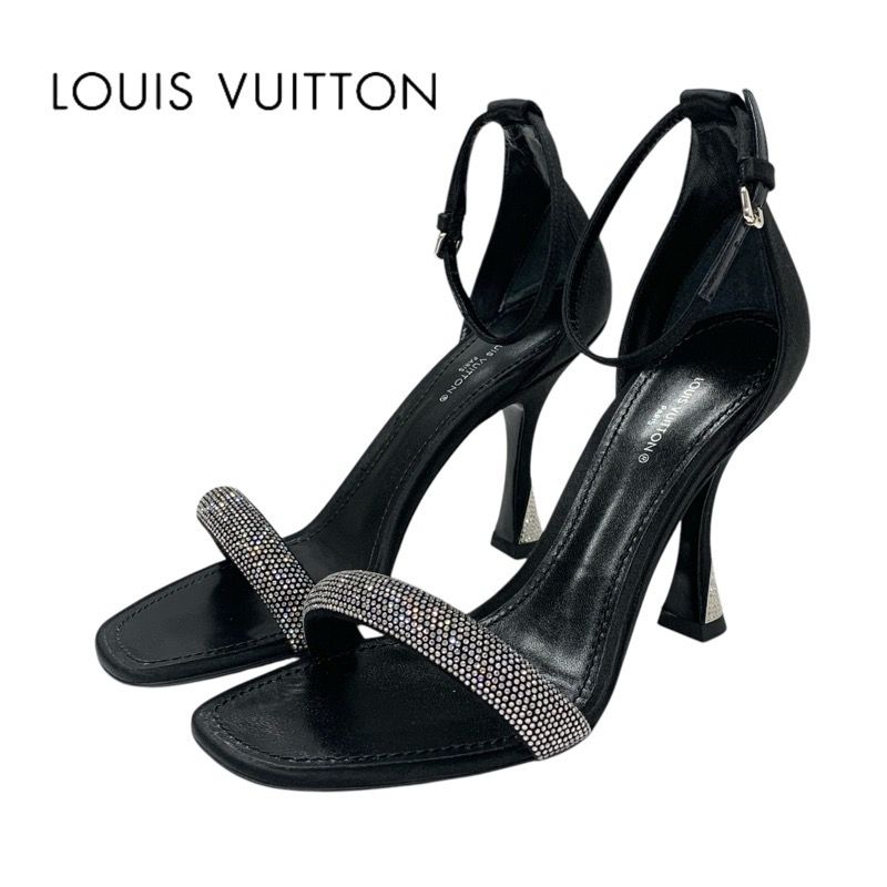 ルイヴィトン LOUIS VUITTON アピールライン サンダル 靴 シューズ サテン ブラック シルバー ラインストーン アンクルストラップ