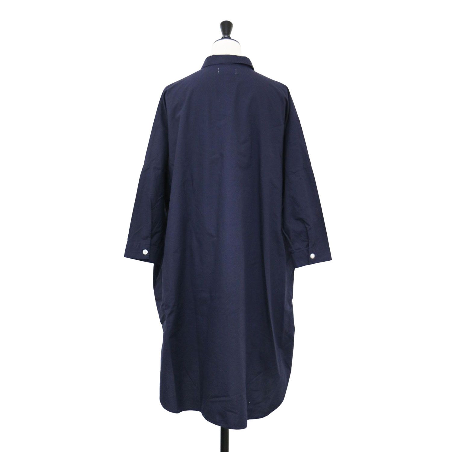 美品　遠州織物HUIS ダークネイビー　シャツワンピース 長袖 HUIS遠州織物 ロングシャツ004 ブルー HUIS 004 シャトルリネンロング