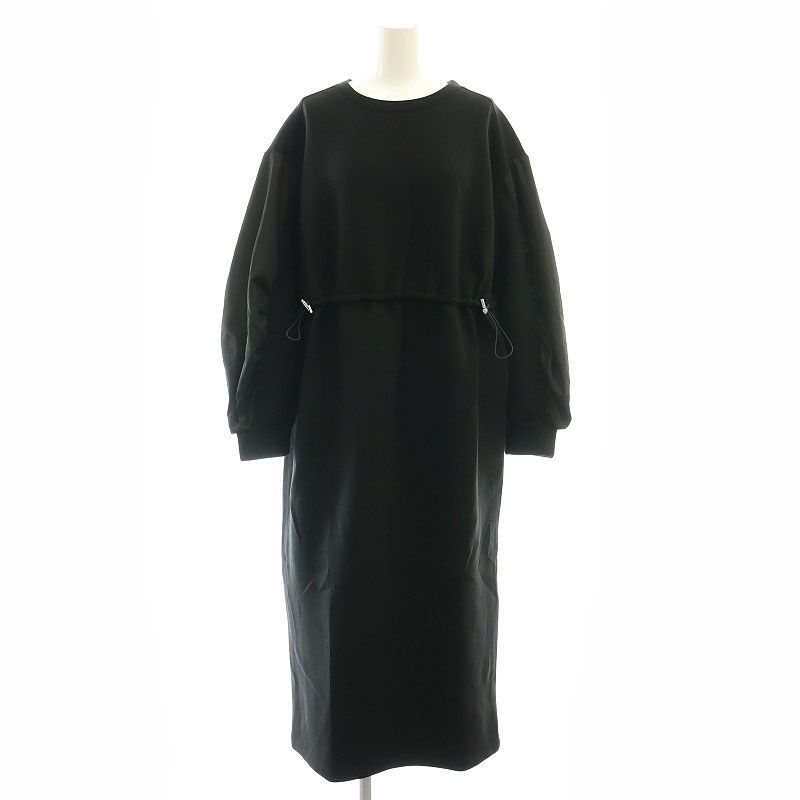 ドゥドゥ DOUDOU ウエストドロストワンピース マキシ ロング 長袖 F 黒