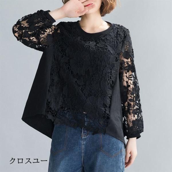 プルオーバー シャツ ブラウス ス 長袖 レディース 綿 デザインス かわいい 刺繍 レース 通勤 OL 無地 ゆったり Tシャツ プルオーバー シャツ ブラウス トップス 長袖 レディース 綿