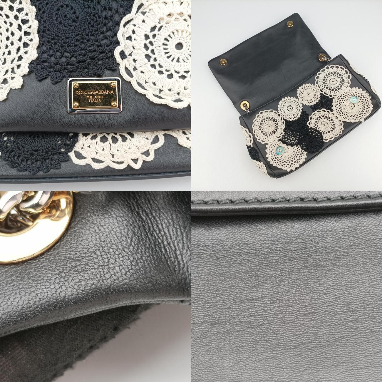 ドルチェ＆ガッバーナDolce - Gabbanaレースフレッシュホワイト×ブラックレザー DECORATOM_COM_BR