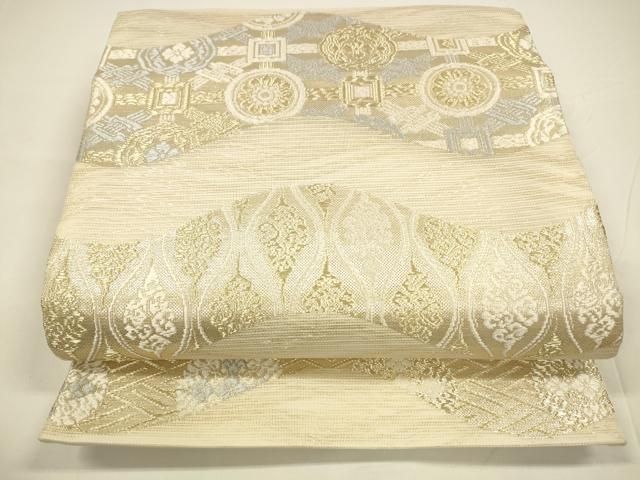 平和屋着物＊夏物 六通柄袋帯 唐織 抽象花文 金糸 正絹 DAAY8146cm