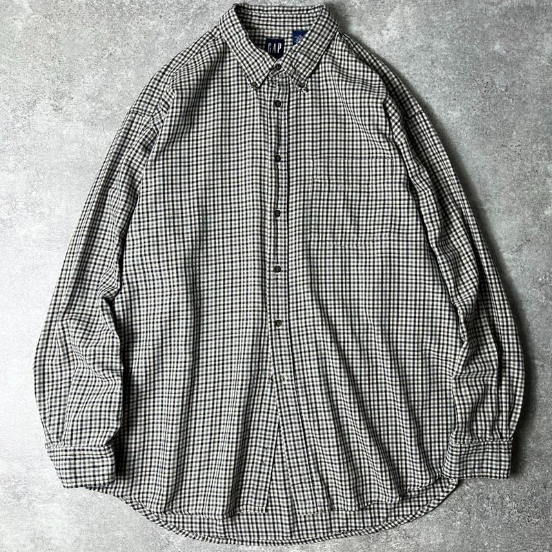 90s GAP チェック 長袖 コットン ライト フランネル ボタン