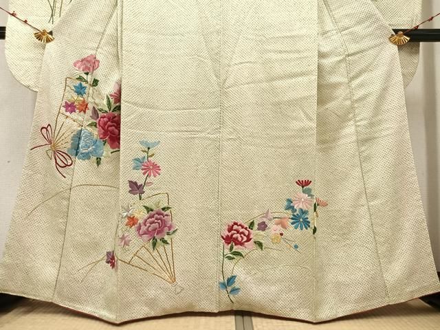 平和屋着物○豪華振袖 駒刺繍 扇面貝桶花文 暈し染め