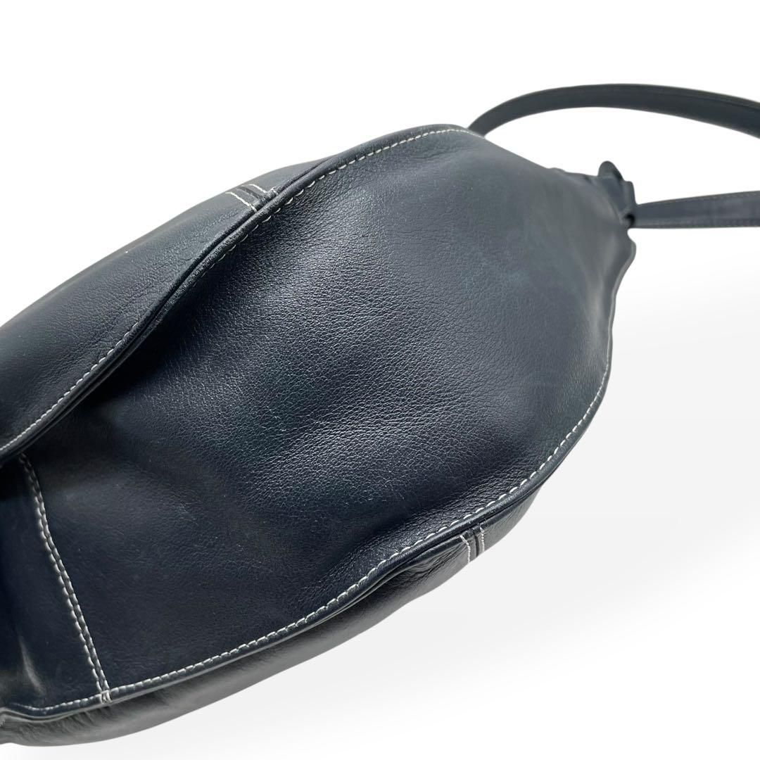 美品 kitamura キタムラ ショルダーバッグ レザー ネイビー 斜