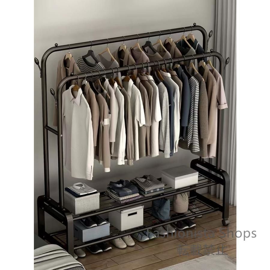 【新品未使用】ハンガーラック フック付き 全20タイプ 衣類収納 洋服掛け 高耐荷重 大容量 頑丈 2段 シンプル ナチュラル 多機能 パイプハンガー jhnccp174