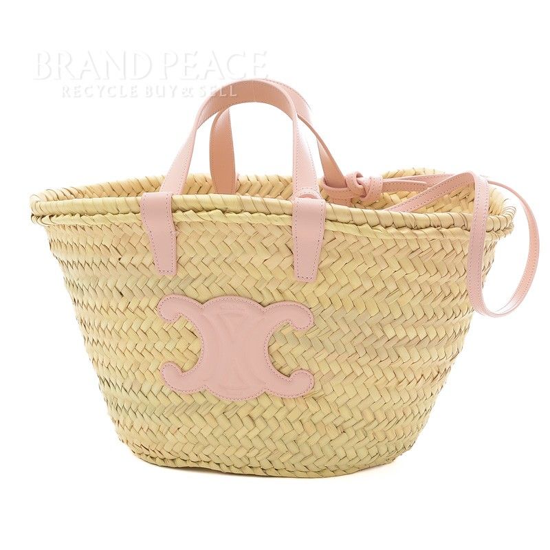 セリーヌ トリオンフ パニエ かごバッグ ヴィンテージピンク セリーヌ ティーン トリオンフ クラシックパニエ かごバッグ ラフィア