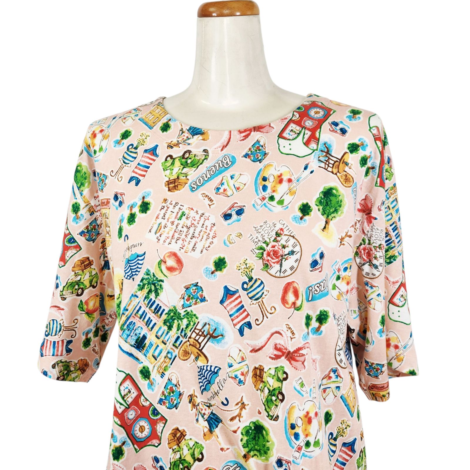 鴨居羊子パジャマ ♥ TUNIC 秋物長袖 5分袖パジャマ 50強撚フライス Tエスパーニャ 33326 肌ピンク色日本製