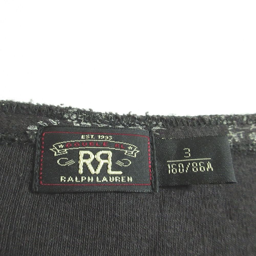 美品 RRL ダブルアールエル ラルフローレン フラワープリント 長袖 ヘンリーネック Tシャツ リブカットソー 3 ブラック レディース 古着 中古 RRL - 美品 RRL ダブルアールエル ラルフローレン フラワー