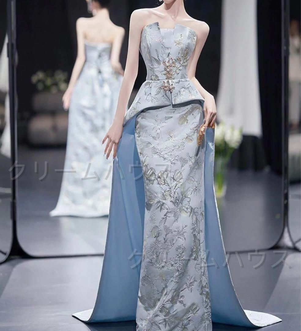 一年中大特価。 レディースファッション お花の生地にオシャレなデザインのベア イブニングドレス