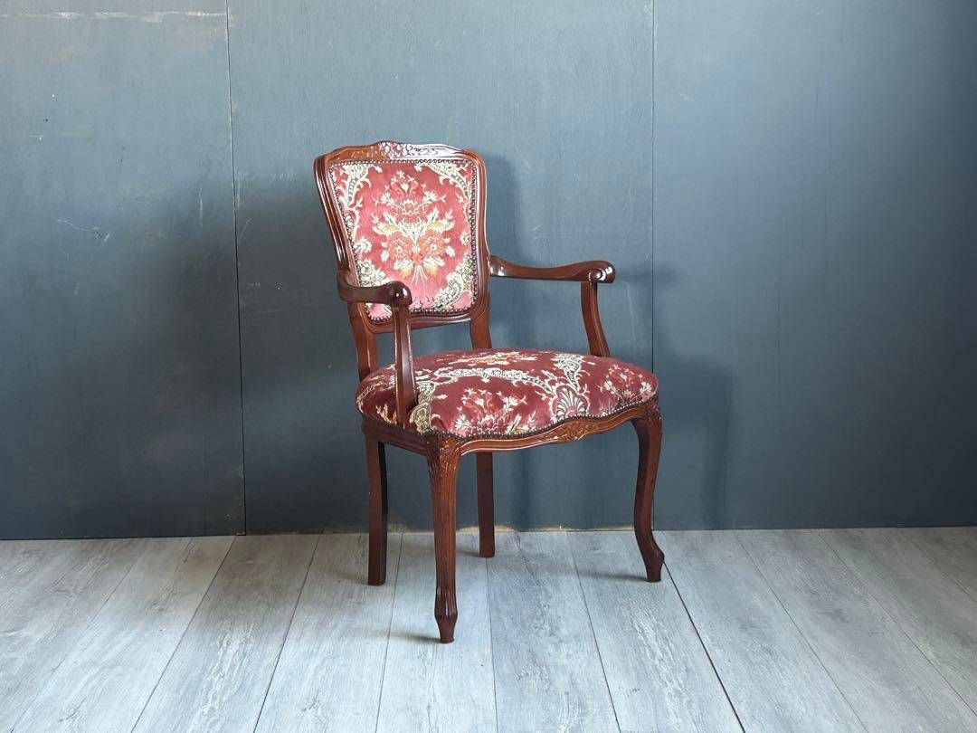 【詳細不明】アームチェア　金華山織　猫足　猫脚　ロココ調 ①ヴィンテージ ロココ アームチェア 猫脚 クラシック