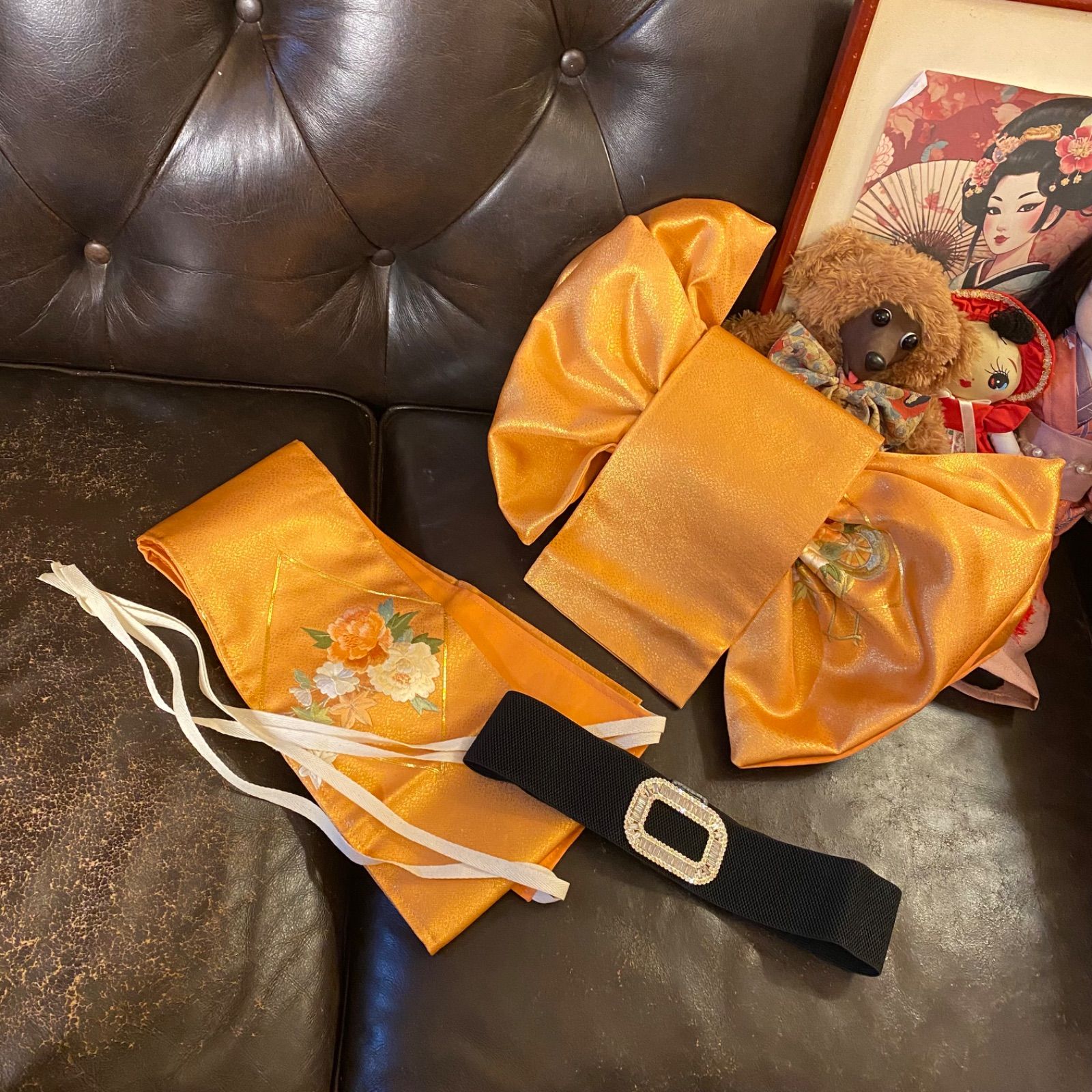 単衣 花紋麻の葉レース着