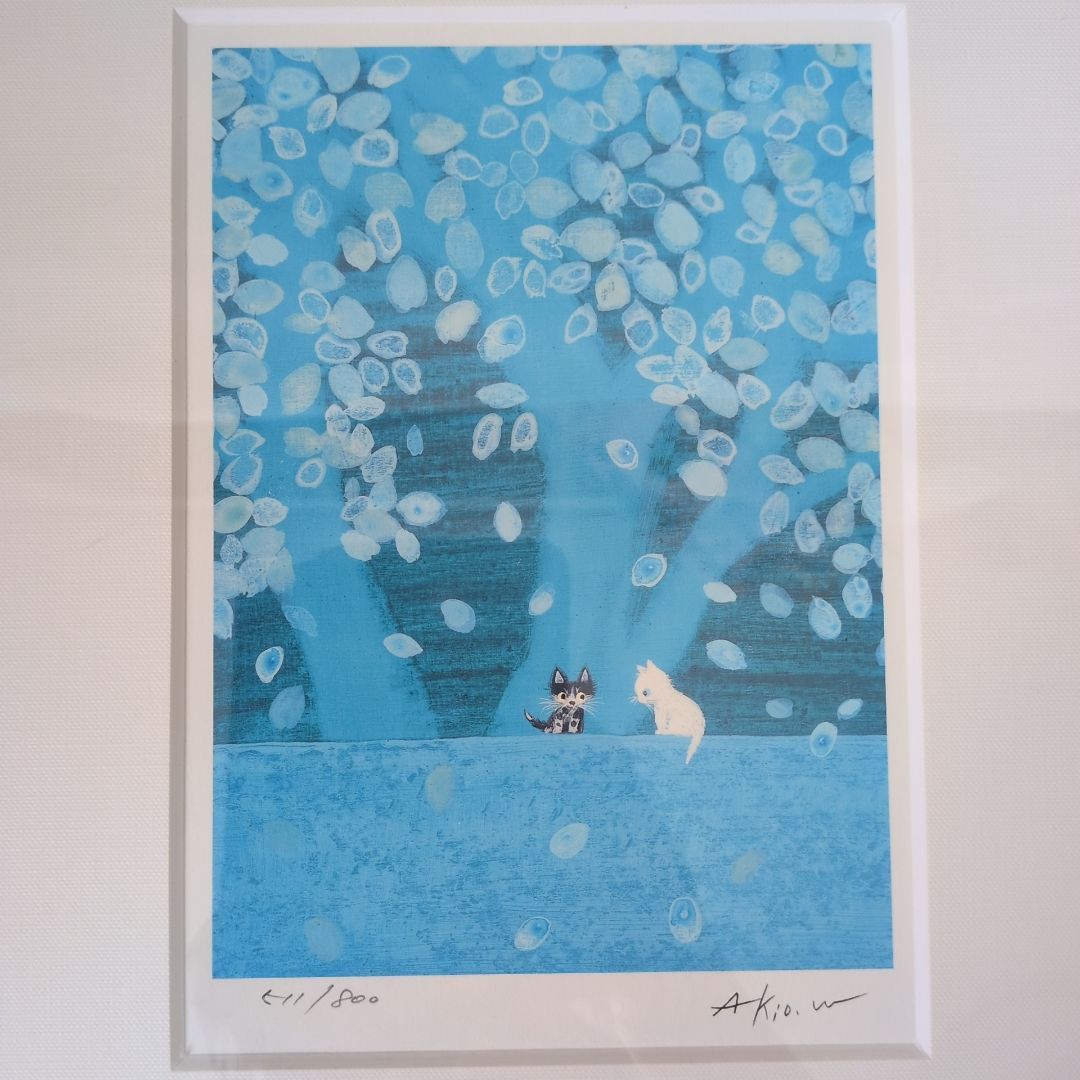 511枚目 800枚 渡辺あきお ダイヤモンドスクリーン版画 猫2匹 サイン エディション