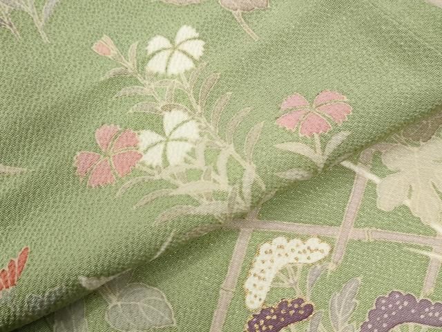 平和屋着物●創業460年・千總　訪問着　秋草文　金彩　鬼しぼ縮緬　高島屋扱い　正絹　逸品　CAAZ2864yc 平和屋着物○創業460年・千總 訪問着 秋草文 金彩 鬼しぼ縮緬 高島屋