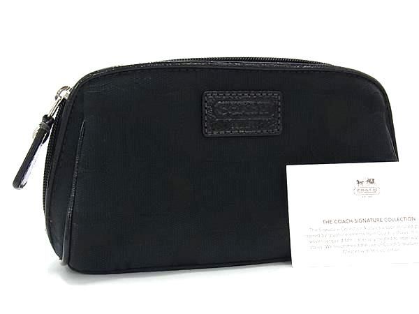 美品✨️コーチ　アクセサリーポーチ　キャンバス　ブラック　シグネチャー　8K01 □美品□ COACH コーチ シグネチャー キャンバス×レザー マルチ